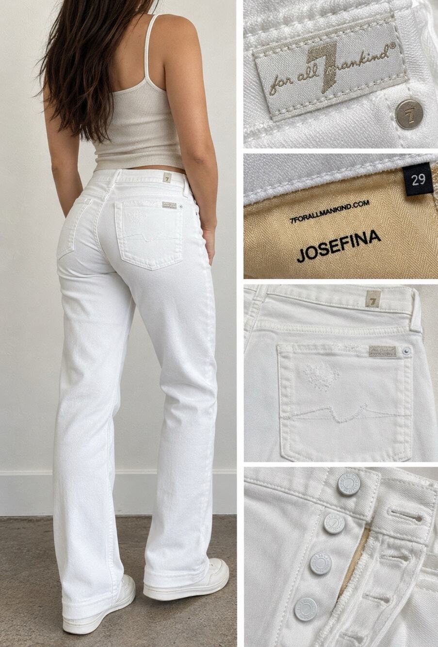 7 For All Mankind Josefina Women's Boyfriend Jeans Size 29 White Distressed